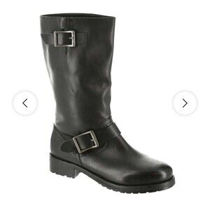 Free People Black Leather Moto Boots with Buckle Detail